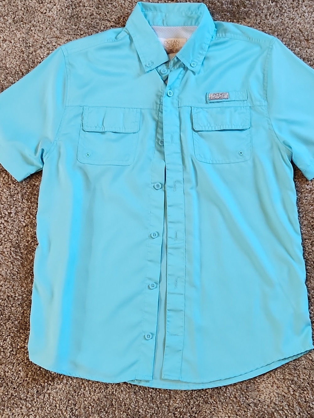 Ocean & Coast Kids' Short-Sleeve Button-Down Shirt in Aqua